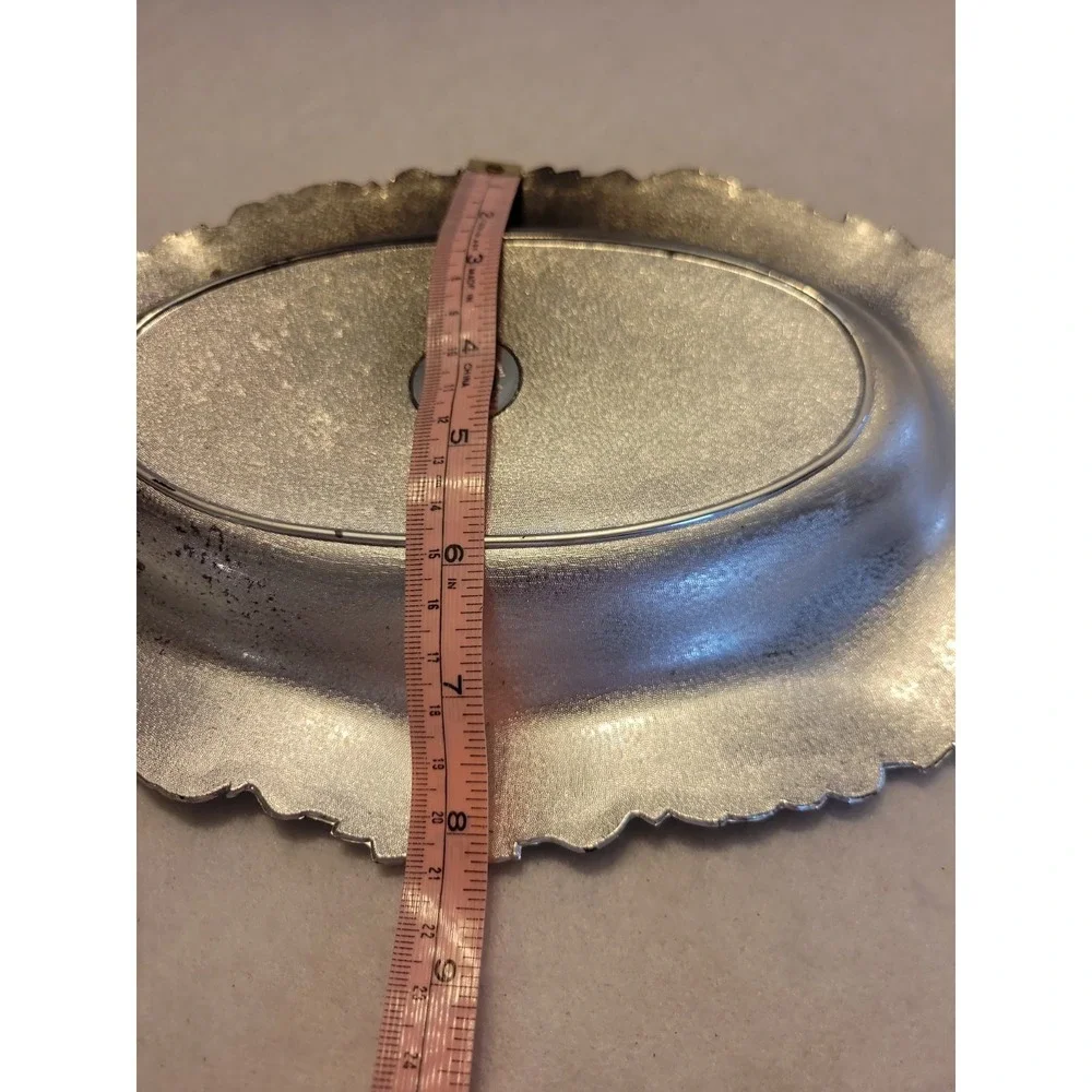 Vintage Silver Rich‎ Brand Plastic Serving Bowl Silver Tone Floral Brown Insert